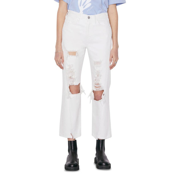 Frame Denim Denim - Frame Le Jane Crop Distressed Straight-Leg Jean 27 White Rumpled Blanc Destruct